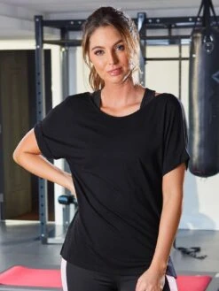 Pour Moi Energy Cross Back Short Sleeve Yoga Top - Black
