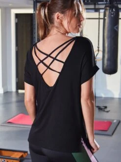 Pour Moi Energy Cross Back Short Sleeve Yoga Top - Black -Modish Muse 1004Y SQ2 0000000004 BLACK MDb