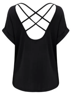 Pour Moi Energy Cross Back Short Sleeve Yoga Top - Black -Modish Muse 1004Y SQ5 0000000004 BLACK MDd1