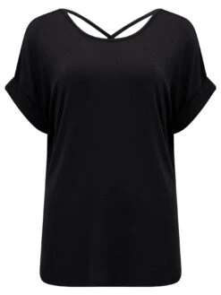 Pour Moi Energy Cross Back Short Sleeve Yoga Top - Black -Modish Muse 1004Y SQ6 0000000004 BLACK MDd2