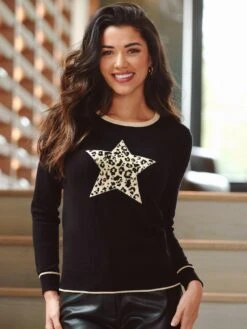 Pour Moi Leopard Jacquard Star Knit Jumper