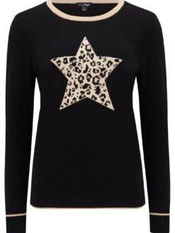 Pour Moi Leopard Jacquard Star Knit Jumper -Modish Muse 100GV SQ5 0000000292 BLACK MULTI MDd1