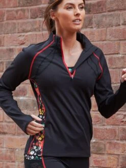 Pour Moi Energy Long Sleeved Half Zip Printed Running Top - Black/Multi