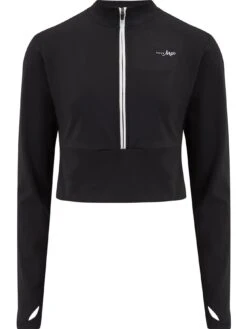 Pour Moi Energy Long Sleeve Half Zip Cropped Top - Black/White -Modish Muse 100JL SQ5 0000000019 BLACK WHITE MDd1