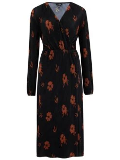 Pour Moi Jada Plisse Long Sleeve Wrap Midi Dress - Black/Multi -Modish Muse 1080O SQ4 0000000292 BLACK MULTI MDd