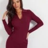 Pour Moi Eva Rib Knit V-Neck Collar Mini Dress - Dark Purple -Modish Muse 1081U SQ1 0000000213 DARK PURPLE MDf