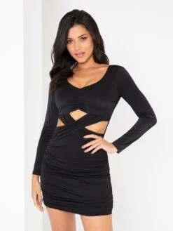 Pour Moi Nina Shine Jersey Cut Out Mini Bodycon Dress - Black
