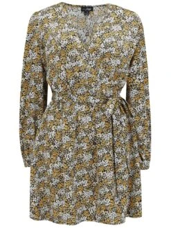 Pour Moi Millie Faux Wrap Woven Satin Dress - Light Multi -Modish Muse 10C9Q SQ4 0000006097 LIGHT MULTI MDd