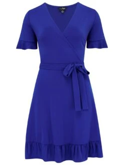 Pour Moi Birdie Frill Detail Slinky Recycled Stretch Dress - Bright Blue -Modish Muse 10HDY SQ4 0000000197 BRIGHT BLUE MDd