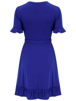 Pour Moi Birdie Frill Detail Slinky Recycled Stretch Dress - Bright Blue -Modish Muse 10HDY SQ5 0000000197 BRIGHT BLUE MDd1