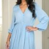 Pour Moi Kate Woven Viscose Button Detail Long Sleeve Dress - Blue -Modish Muse 10IQW SQ1 0000000020 BLUE MDf