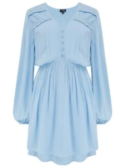 Pour Moi Kate Woven Viscose Button Detail Long Sleeve Dress - Blue -Modish Muse 10IQW SQ5 0000000020 BLUE MDd1