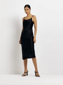 River Island Satin Lace Detail Slip Midi Dress -Modish Muse 10Z9B SQ3 0000000004 BLACK MDo