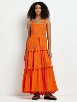 River Island Broderie Maxi Dress - Orange