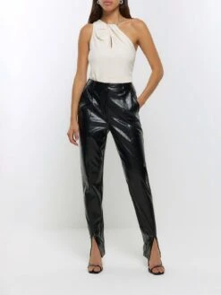 River Island Faux Leather Split Hem Trousers -Modish Muse 112SB SQ3 0000000004 BLACK MDo