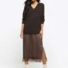 River Island Satin Jumper Midi Dress -Modish Muse 1130M SQ1 0000000143 BROWN MDf