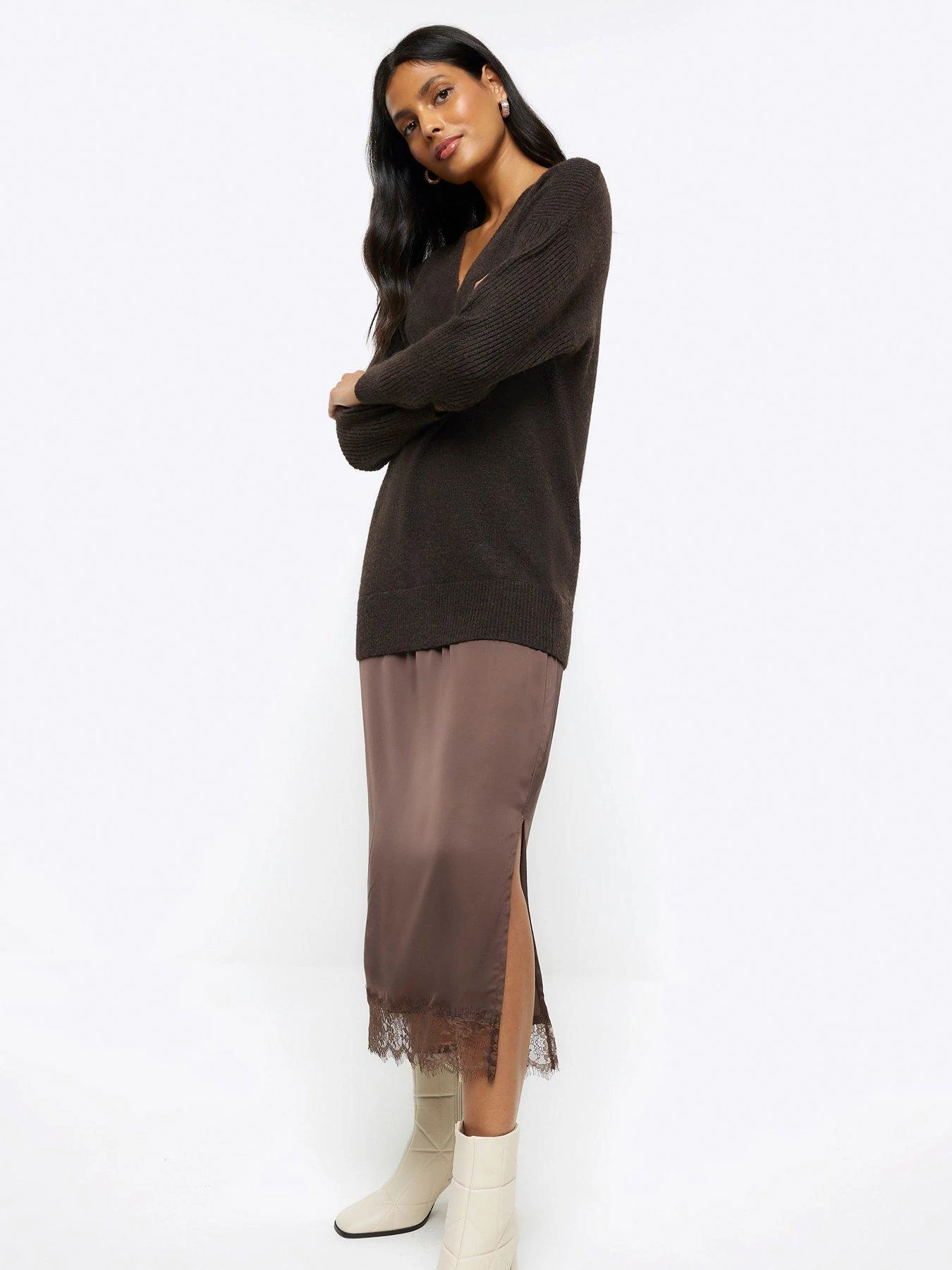 River Island Satin Jumper Midi Dress 6 River Island Satin Jumper Midi Dress - Image 4