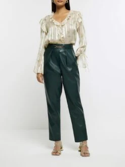 River Island Faux Leather Cigarette Trousers -Modish Muse 1131Q SQ3 0000000047 GREEN MDo