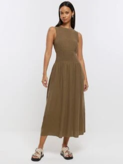 River Island Shirred Waist Skater Midi Dress