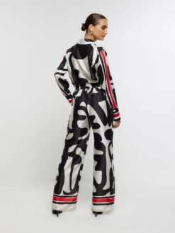 River Island Border Print Palazzo Wide Leg Trousers -Modish Muse 113J6 SQ2 0000000017 RED MDb