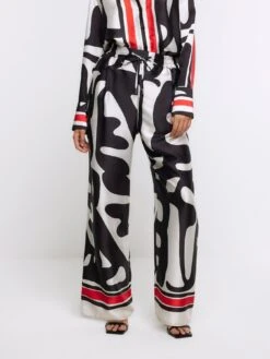 River Island Border Print Palazzo Wide Leg Trousers -Modish Muse 113J6 SQ4 0000000017 RED MDd