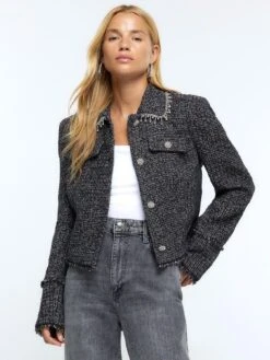 River Island Boucle Diamante Collar Blazer