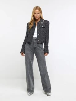 River Island Boucle Diamante Collar Blazer -Modish Muse 113JQ SQ3 0000000004 BLACK MDo