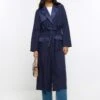 River Island Satin Longline Duster Coat - Blue -Modish Muse 113QD SQ1 0000000020 BLUE MDf