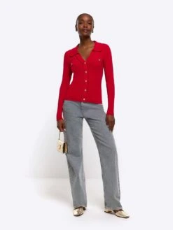 River Island Knitted Scallop Hem Jumper -Modish Muse 114UG SQ3 0000000017 RED MDo