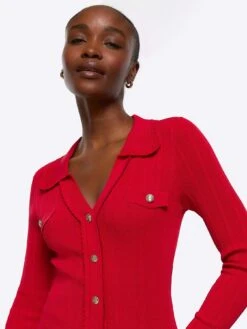 River Island Knitted Scallop Hem Jumper -Modish Muse 114UG SQ4 0000000017 RED MDd