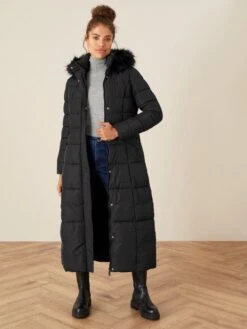 Monsoon Morgan Maxi Fur Hood Padded - Black