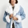 River Island Faux Fur Denim Trucker Jacket - Mid Denim -Modish Muse TQGPV SQ1 0000000969 MID DENIM MDf