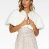 Quiz Faux Fur Wrap -Modish Muse TWMD7 SQ1 0000000013 WHITE MDf