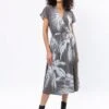 Religion Short Sleeve Palm Print Wrap Midi Dress - Grey -Modish Muse UD9P9 SQ1 0000000029 MULTI MDf