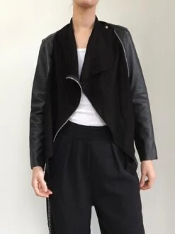 Religion Waterfall Leather And Suede Jacket -Black