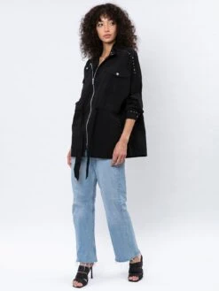 Religion Utility Style Belted Jacket With Studs -Black