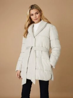 Wallis Shawl Neck Belted Puffer Coat - Beige