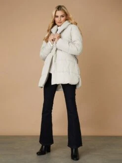 Wallis Shawl Neck Belted Puffer Coat - Beige -Modish Muse V7W4Q SQ3 0000000108 BEIGE MDo