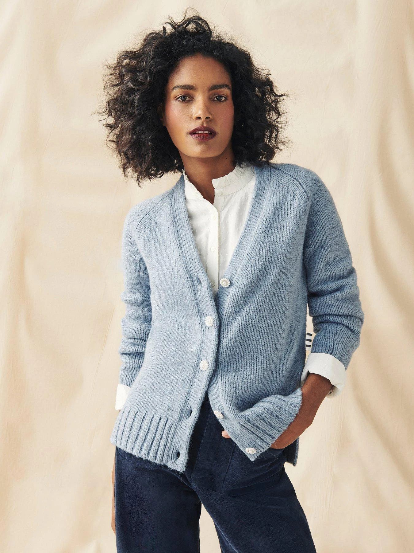 Crew Clothing Short Button Detail Cardigan - Blue 3 Crew Clothing Short Button Detail Cardigan - Blue