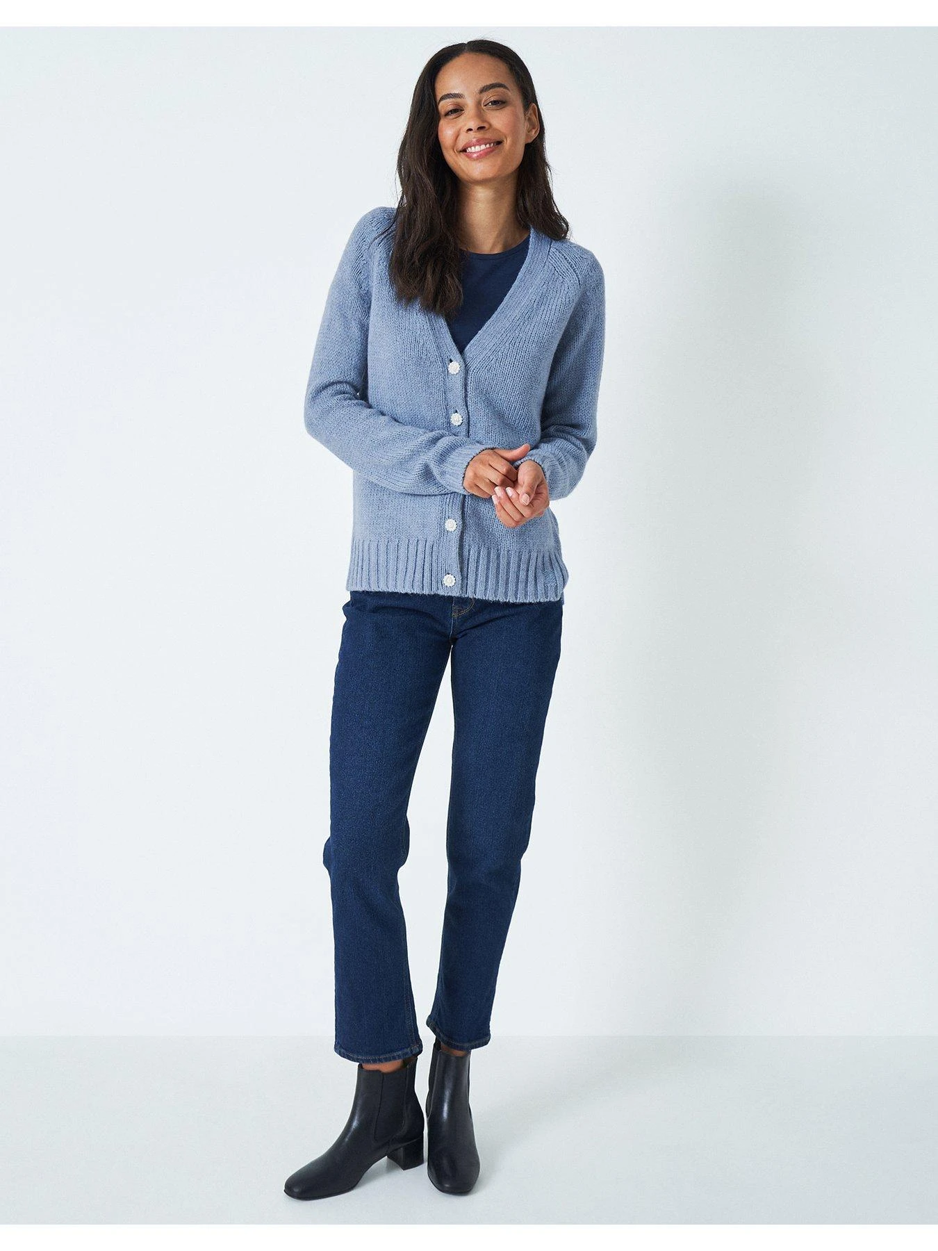 Crew Clothing Short Button Detail Cardigan - Blue 5 Crew Clothing Short Button Detail Cardigan - Blue - Image 3