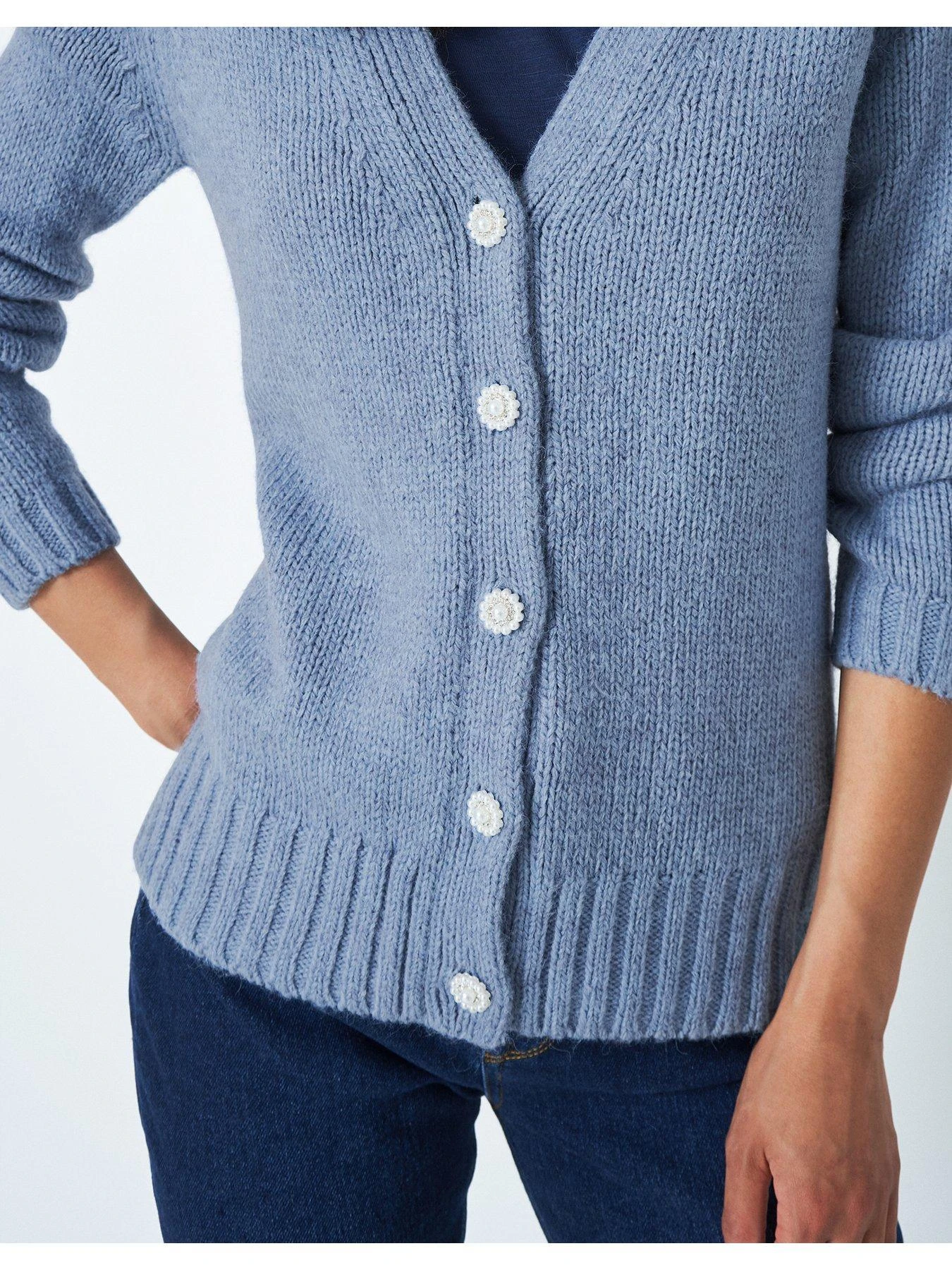 Crew Clothing Short Button Detail Cardigan - Blue 7 Crew Clothing Short Button Detail Cardigan - Blue - Image 5