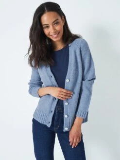 Crew Clothing Short Button Detail Cardigan - Blue 13 Crew Clothing Short Button Detail Cardigan - Blue -Modish Muse V92PA SQ6 0000000020 BLUE MDd2