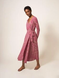 White Stuff Rose Viscose Wrap Dress - Pink -Modish Muse VA85O SQ3 0000000039 PURPLE MDo