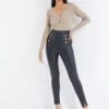 Quiz High Waisted Button Leggings - Black -Modish Muse VALDJ SQ1 0000000004 BLACK MDf