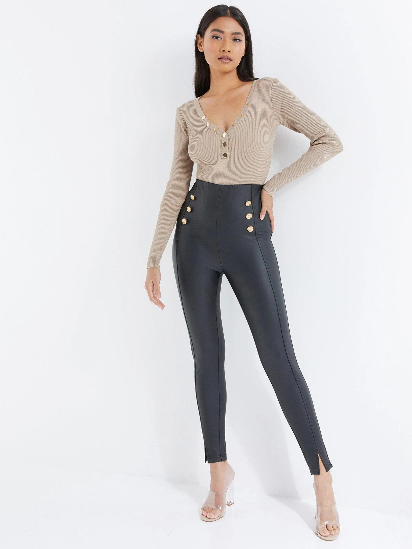 Quiz High Waisted Button Leggings - Black 3 Quiz High Waisted Button Leggings - Black
