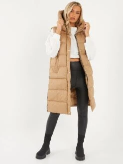 Quiz Longline Hooded Gilet - Natural