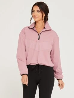 Lucy Mecklenburgh Crinkle Nylon Track Overhead Jacket - Pink