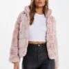 Quiz Faux Fur Short Puffer Jacket - Pink -Modish Muse VB8XD SQ1 0000000063 PINK MDf