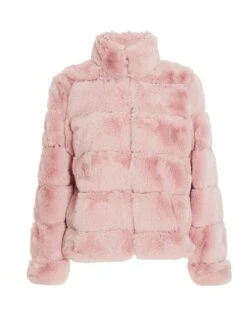 Quiz Faux Fur Short Puffer Jacket - Pink -Modish Muse VB8XD SQ4 0000000063 PINK MDd