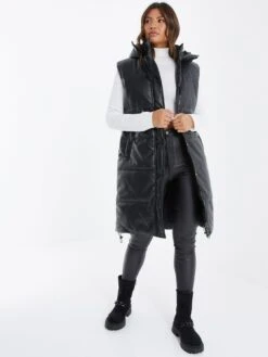 Quiz Long Faux Leather Gilet